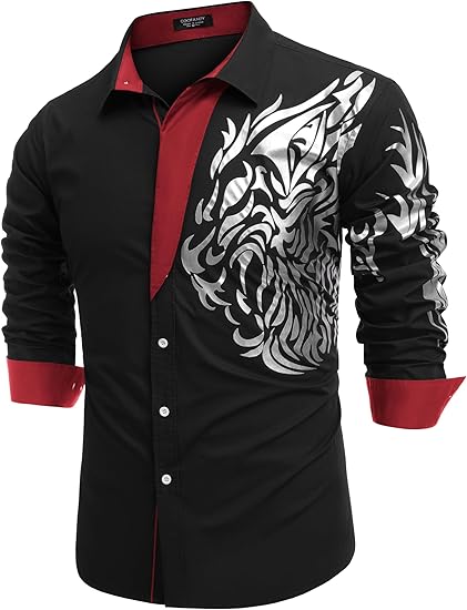 COOFANDY Men's Print Button Down Dress Shirt Fashion Long Sleeve Casual Shirts S-XXXL