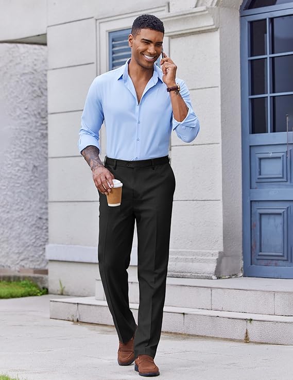 COOFANDY Men's Classic Fit Dress Pants Flat Front Straight Casual Pant Expandable Waist Suit Pant