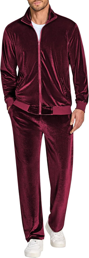 COOFANDY Mens 2 Piece Velour Tracksuit Full Zip Jackets Pants Velvet Jogging Suits Sweatsuit Set S-XXL