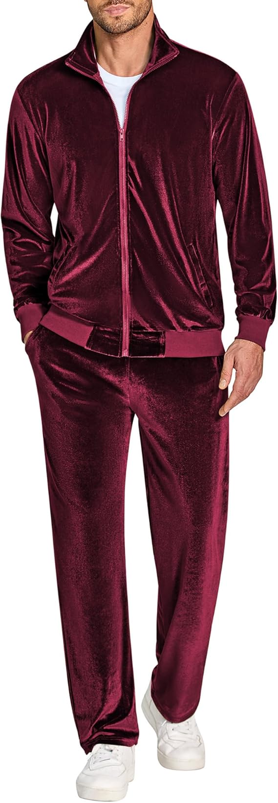 COOFANDY Mens 2 Piece Velour Tracksuit Full Zip Jackets Pants Velvet Jogging Suits Sweatsuit Set S-XXL