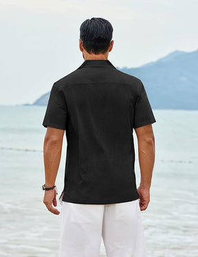 COOFANDY Men's Cotton Shirts Short Sleeve Button Down Shirts Casual Beach Summer Cuban Collar Shirt