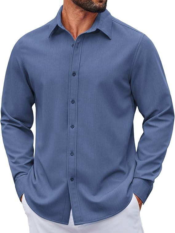 COOFANDY Men's Casual Button Down Long Sleeve Untucked Denim Dress Shirt