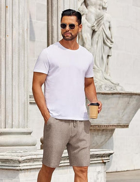 COOFANDY Mens Casual Shorts Elastic Waist Drawstring Shorts Summer Beach Linen Shorts