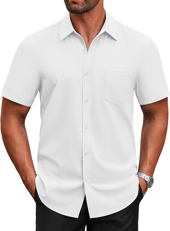 COOFANDY Men's Short Sleeve Button Down Shirts Casual Dress Shirts for Men Untucked Shirt with Pocket