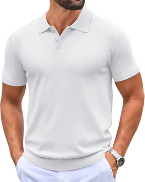 COOFANDY Mens Knit Polo Shirts Casual Short Sleeve Button Down Polo Shirt Classic Golf Shirts