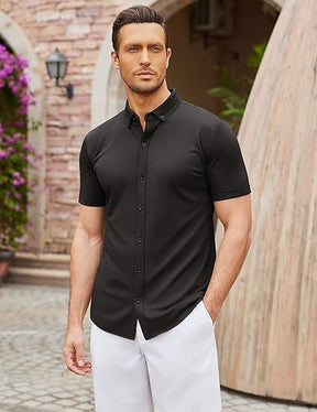 COOFANDY Men's Short Sleeve Casual Button Down Shark Shirts Wrinkle Free Untucked Shirt Summer Stretch Dress Shirts