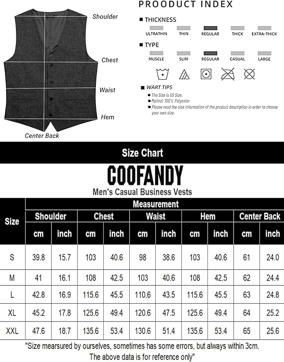COOFANDY Men's Casual Business Vests Lightweight Waistcoat Slim Fit Suit Vest