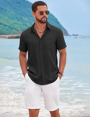 COOFANDY Men's Short Sleeve Casual Button Down Shirts Summer Beach Wedding Textured Linen Shirt for Men