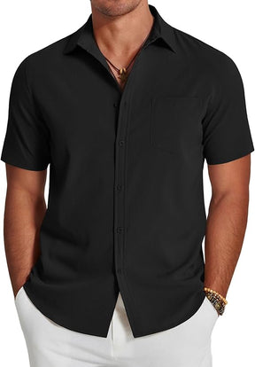 COOFANDY Men's Short Sleeve Button Up Vacation Camp Shirt Summer Beach Wrinkle Free Linen Shirt Big and Tall