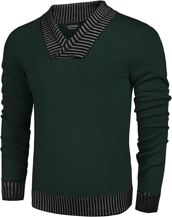 COOFANDY Men Casual Knitted Sweaters Shawl Collar Dress Sweater Long Sleeve V-Neck Pullover Tops