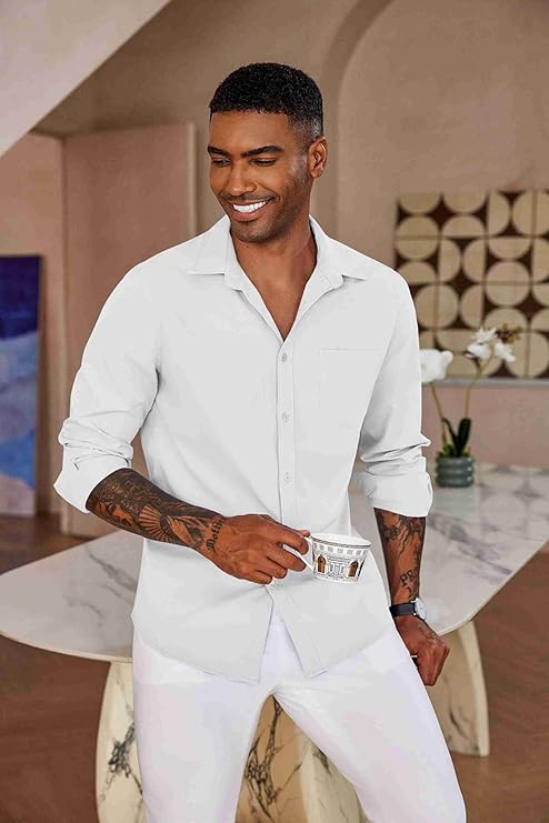 COOFANDY Men's Button Down Long Sleeve Shirt Casual Untucked Dress Shirt Regular Fit Wedding Shirts