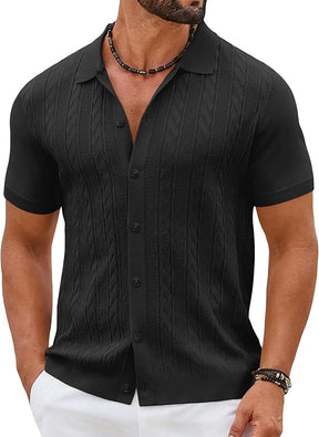 COOFANDY Men's Short Sleeve Knit Shirt Casual Button Down Shirt Vintage Summer Beach Vacation Tops