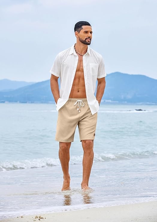 COOFANDY Mens Summer Beach Shorts Casual Elastic Waist Drawstring Short Vacation Shorts with Pockets