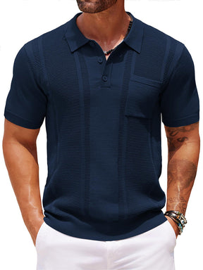 COOFANDY Knit Polo Shirts for Men Short Sleeve Textured Polo Shirt Slim Fit Summer Collared T Shirt with Pocket
