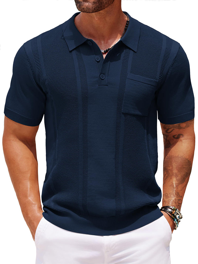 COOFANDY Knit Polo Shirts for Men Short Sleeve Textured Polo Shirt Slim Fit Summer Collared T Shirt with Pocket