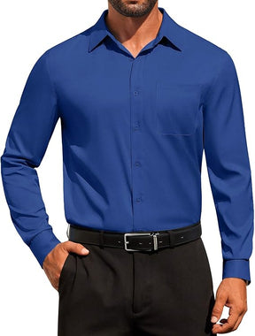 COOFANDY Men's Dress Shirt Solid Long Sleeve Wrinkle Free Formal Shirt Business Button Down Shirts with Pocket