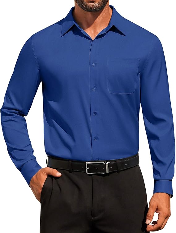 COOFANDY Men's Dress Shirt Solid Long Sleeve Wrinkle Free Formal Shirt Business Button Down Shirts with Pocket