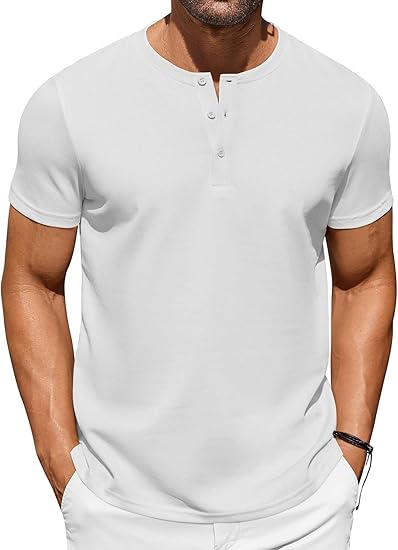 COOFANDY Men's Casual Henley T-Shirts Summer Short Sleeve Cotton Shirts Basic Button Tee Tops