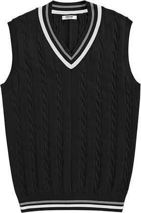 COOFANDY Men's Sweater Vest V Neck Casual Sleeveless Pullover Striped Cable Knit Sweater Vest