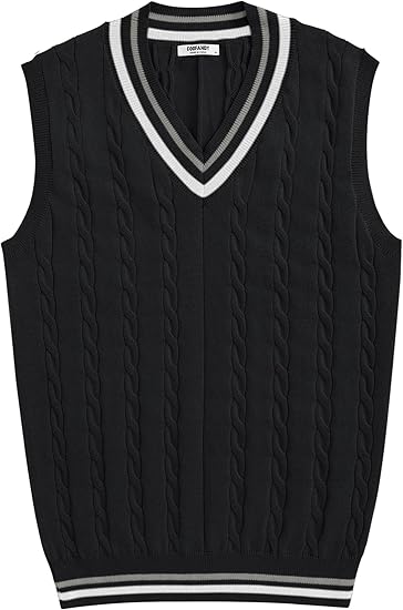 COOFANDY Men's Sweater Vest V Neck Casual Sleeveless Pullover Striped Cable Knit Sweater Vest