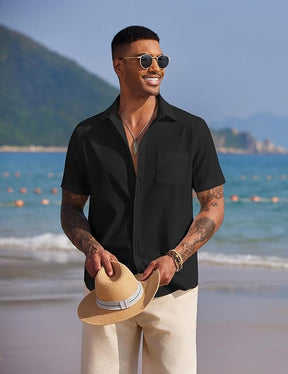 COOFANDY Men's Short Sleeve Button Up Vacation Camp Shirt Summer Beach Wrinkle Free Linen Shirt Big and Tall
