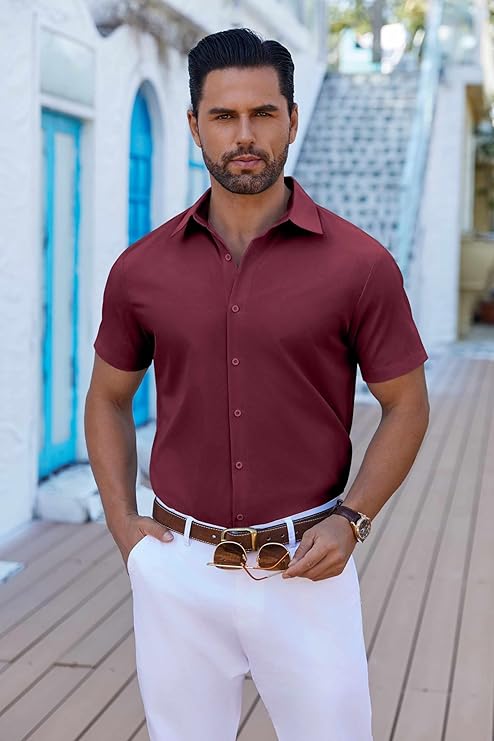 COOFANDY Mens Button Down Shirts Short Sleeve Casual Shirt Summer Untucked Dress Shirts