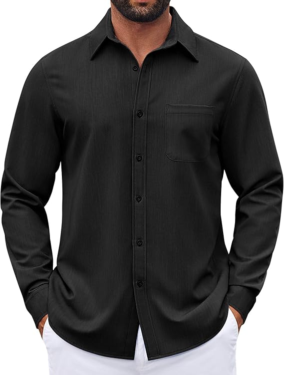 COOFANDY Men's Long Sleeve Button Down Denim Dress Shirt