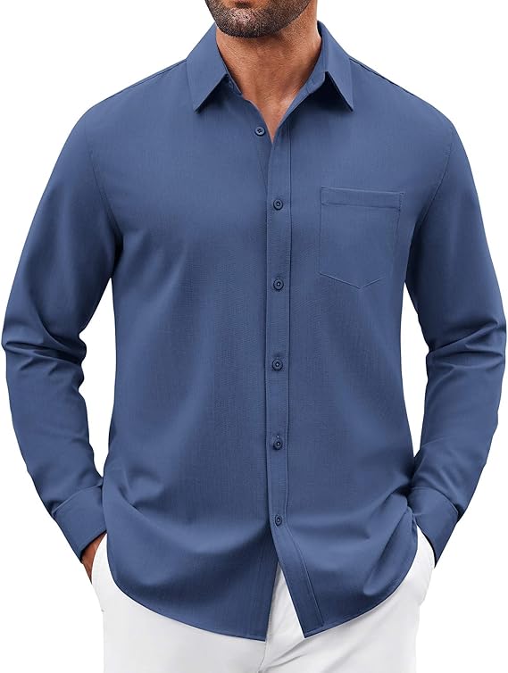 COOFANDY Mens Button Down Shirt Casual Untucked Shirts Long Sleeve Dress Shirt with Pocket