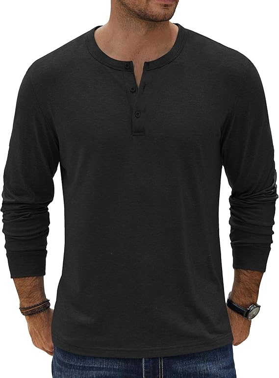 COOFANDY Henley T-Shirt Long Sleeve Pullover Shirts Basic Tees