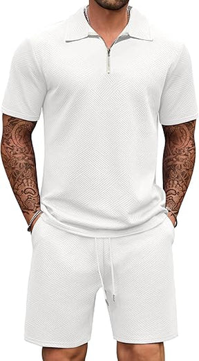 COOFANDY Mens Tracksuit Casual 2 Piece Quarter Zip Polo Shirt and Shorts Set Athletic Jogging Sports Outfits