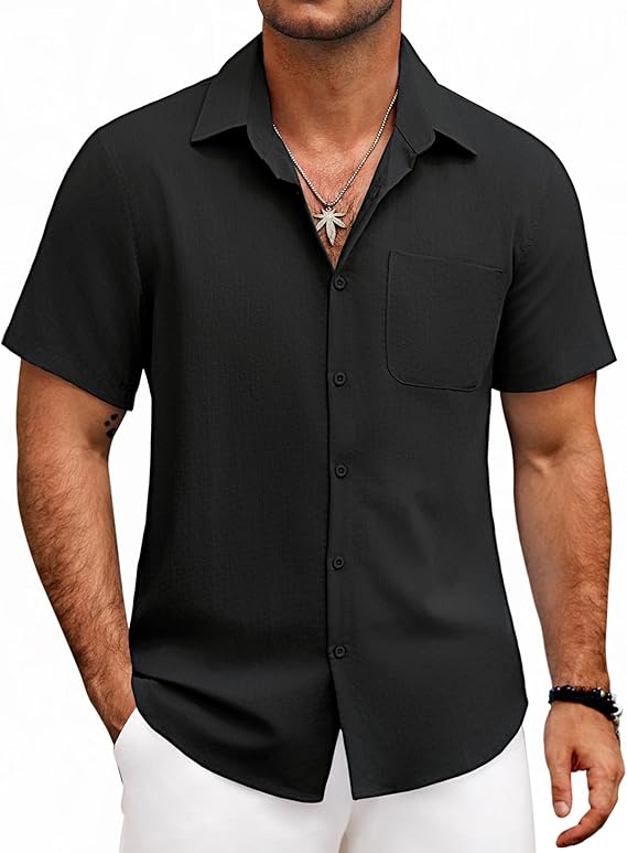 COOFANDY Mens Button Down Shirts Lightweight Breathable Short Sleeve Shirt Summer Beach Top