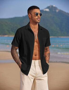 COOFANDY Men's Short Sleeve Button Up Vacation Camp Shirt Summer Beach Wrinkle Free Linen Shirt Big and Tall
