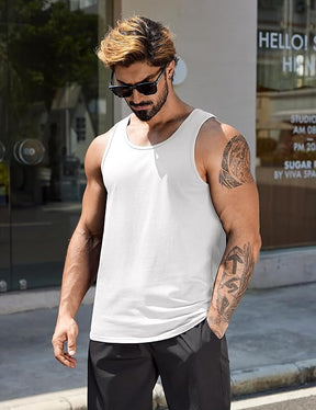 COOFANDY Mens Cotton Tank Tops Summer Beach Sleeveless Muscle Shirts Gym Workout Running Tank Shirt Pack White L