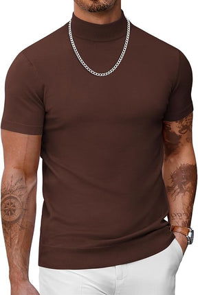 COOFANDY Mens Casual  Mock Turtleneck Sweater Short Sleeve