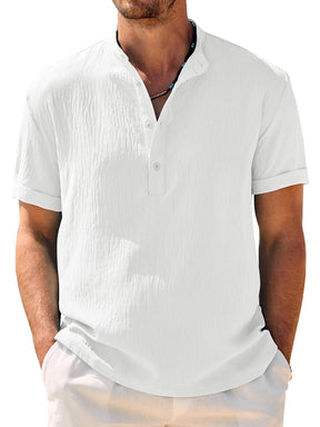 COOFANDY Men's Casual Henley Band Collar Short Sleeve Summer Beach Hippie Shirt