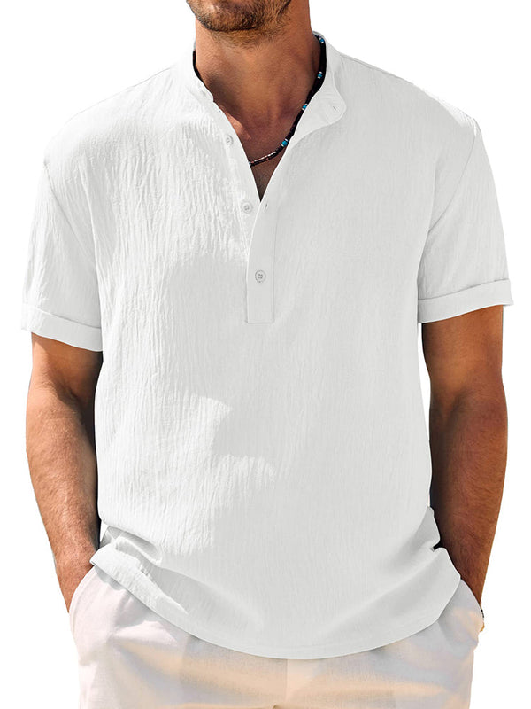 COOFANDY Men's Casual Henley Band Collar Short Sleeve Summer Beach Hippie Shirt