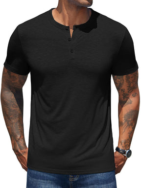 COOFANDY Men's Henley Shirts Short Sleeve Casual Basic Henley Tee Summer Button Lightweight Stretch T Shirts