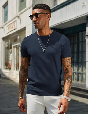COOFANDY Men's Crewneck Sweater Short Sleeve Casual Basic Tops Classic Fashion Knit Pullover Tees