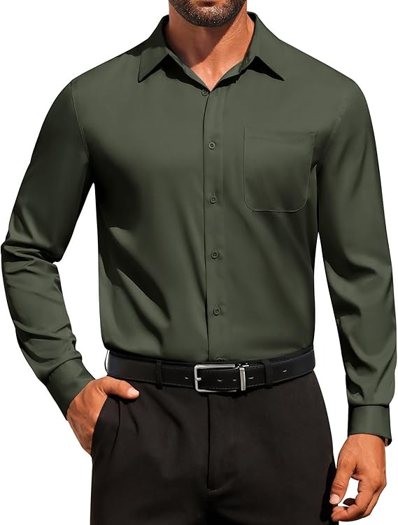 COOFANDY Men's Dress Shirt Solid Long Sleeve Wrinkle Free Formal Shirt Business Button Down Shirts with Pocket