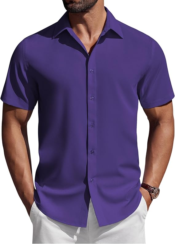 COOFANDY Mens Short Sleeve Button Down Shirts Casual Summer Shirt Untucked Dress Shirts