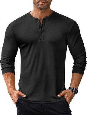 COOFANDY Men's Long Sleeve Henley Shirts Stretch Ribbed T-Shirts Fashion Casual Basic Tops