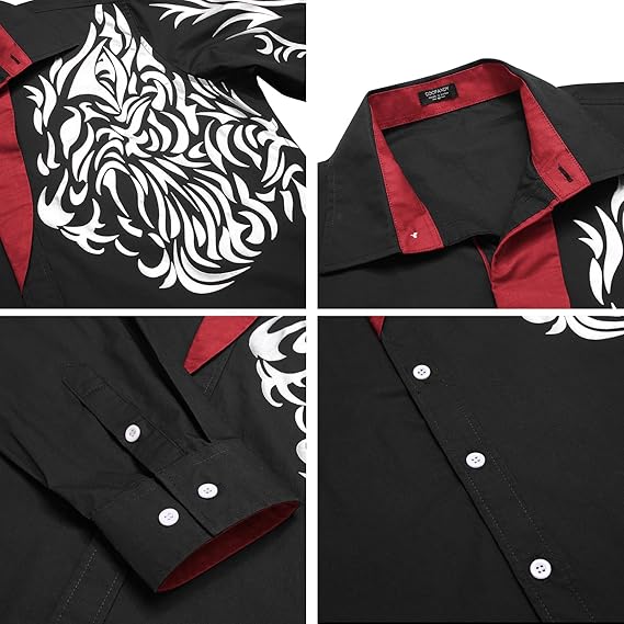 COOFANDY Men's Print Button Down Dress Shirt Fashion Long Sleeve Casual Shirts S-XXXL