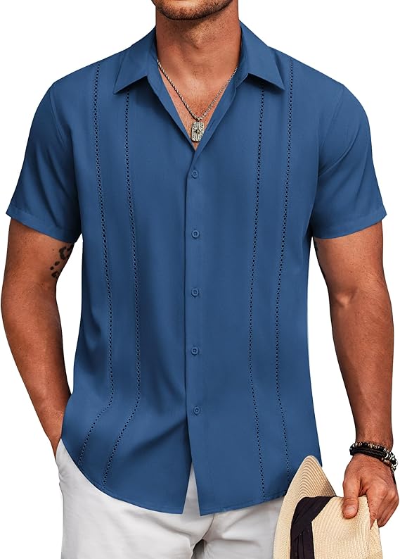 COOFANDY Cuban Guayabera Shirt Short Sleeve Button Down Shirts