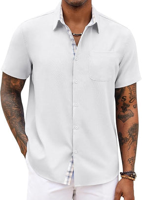 COOFANDY Men's Button Down Shirts Short Sleeve Casual Shirts Summer Beach Shirts Vacation Wedding Shirts with Pocket