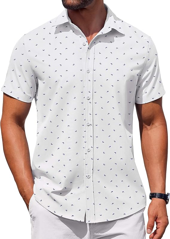 COOFANDY Men's Saint Patrick's Day Green Short Sleeve Button Down Shirt Summer Business Casual Dress Shirt