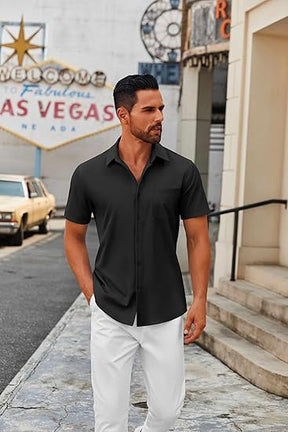 COOFANDY Mens Short Sleeve Button Down Shirts Casual Dress Shirts for Men Summer Untucked Shirts with Pocket