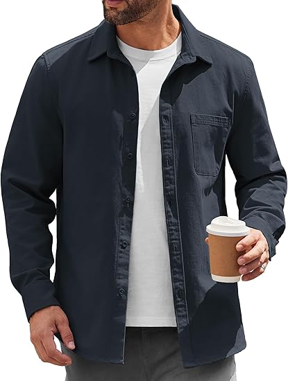 COOFANDY Mens Lightweight Button Down Shirt Jacket Casual Shacket Overshirt