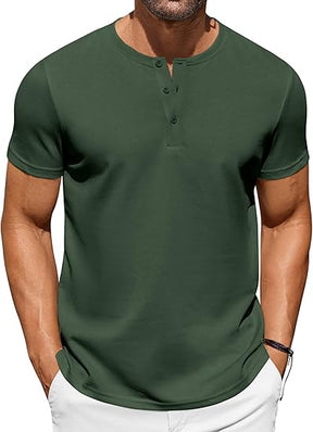 COOFANDY Men's Casual Henley T-Shirts Summer Short Sleeve Cotton Shirts Basic Button Tee Tops