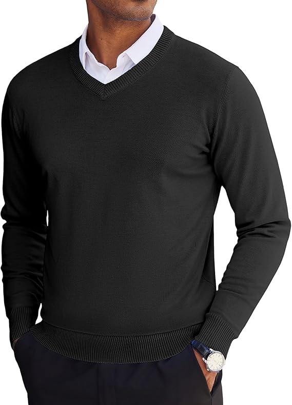COOFANDY Men's V Neck Sweater Lightweight Knitted Pullover Sweaters