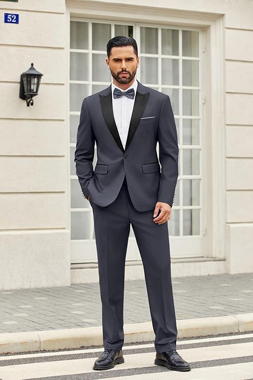 COOFANDY Men's 2 Piece Suit Slim Fit One Button Tuxedo Jacket Pants for Wedding Prom Business